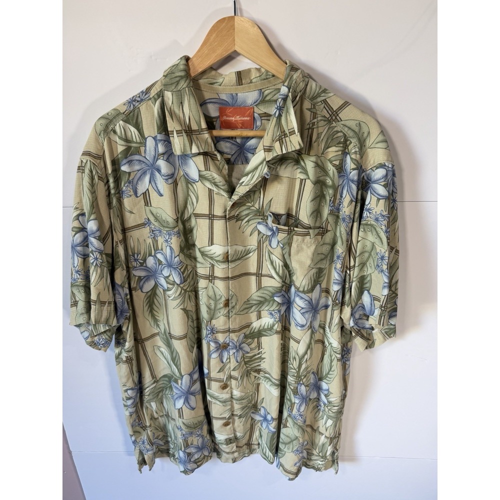 Tommy Bahama Silk Hawaiian Shirt Mens XLT Blue Floral Camp Alohaβ Button Up